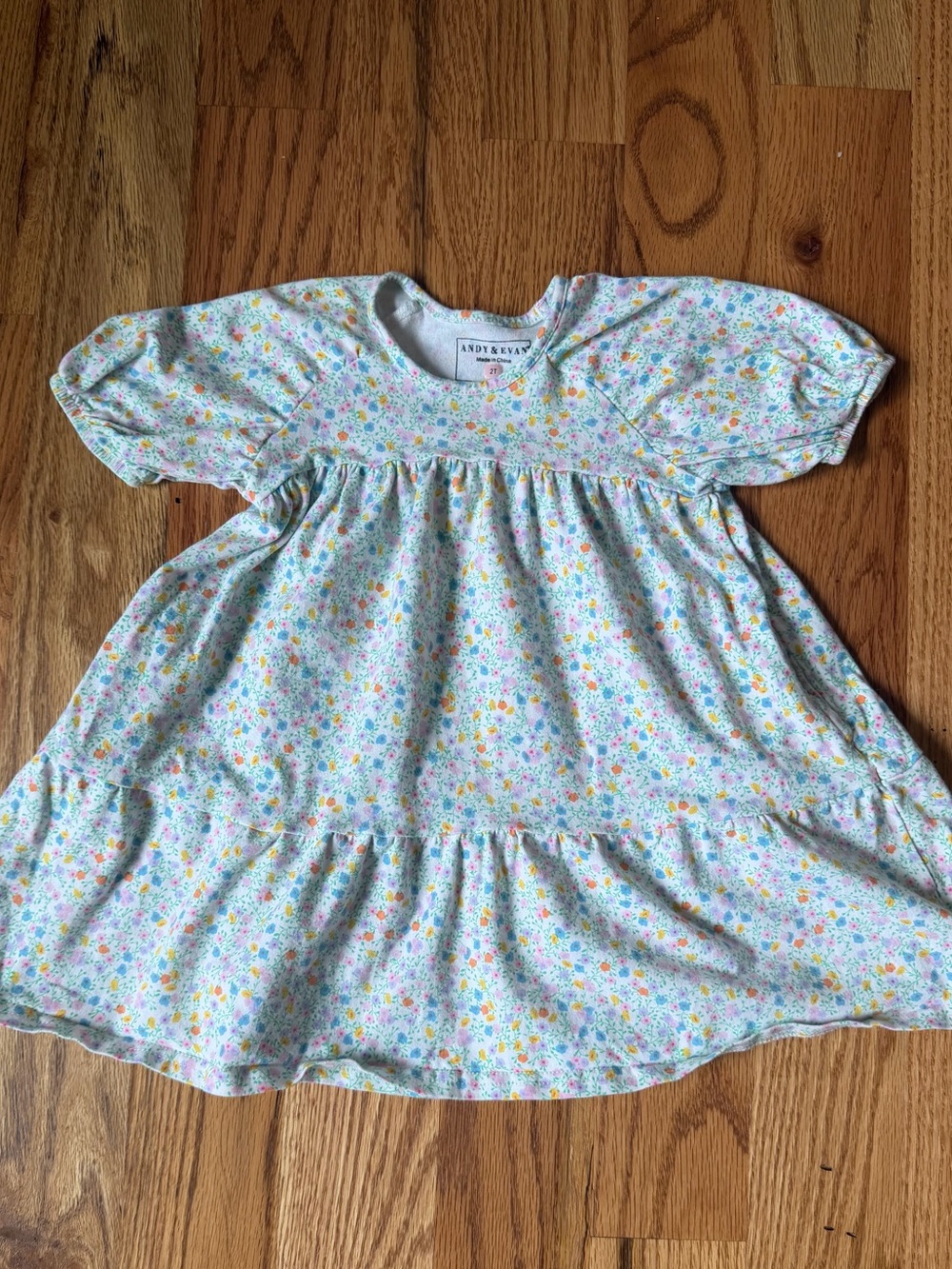 Andy & Evan Pale Blue Floral Puff Sleeve Dress •2T•